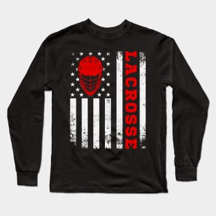 Lacrosse Player USA American Flag Long Sleeve T-Shirt